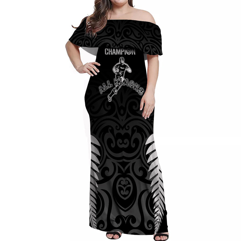 Maori Dress New Zealand Rugby Off Shoulder Long Dress All Black Champion LT7