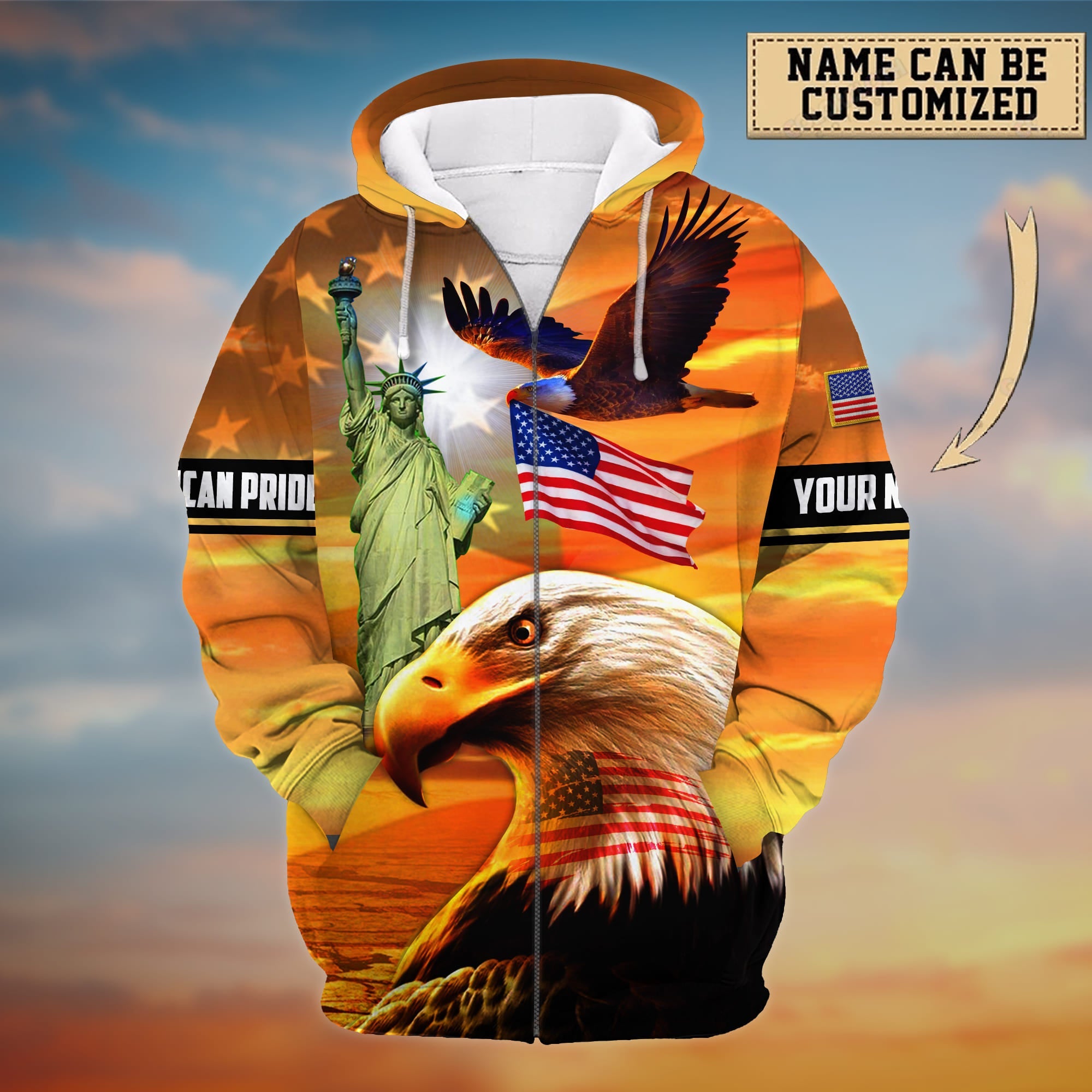 Premium American Pride, Eagle Patriotic 3D Zip Hoodie Printed Personalized - Wonder Print Shop