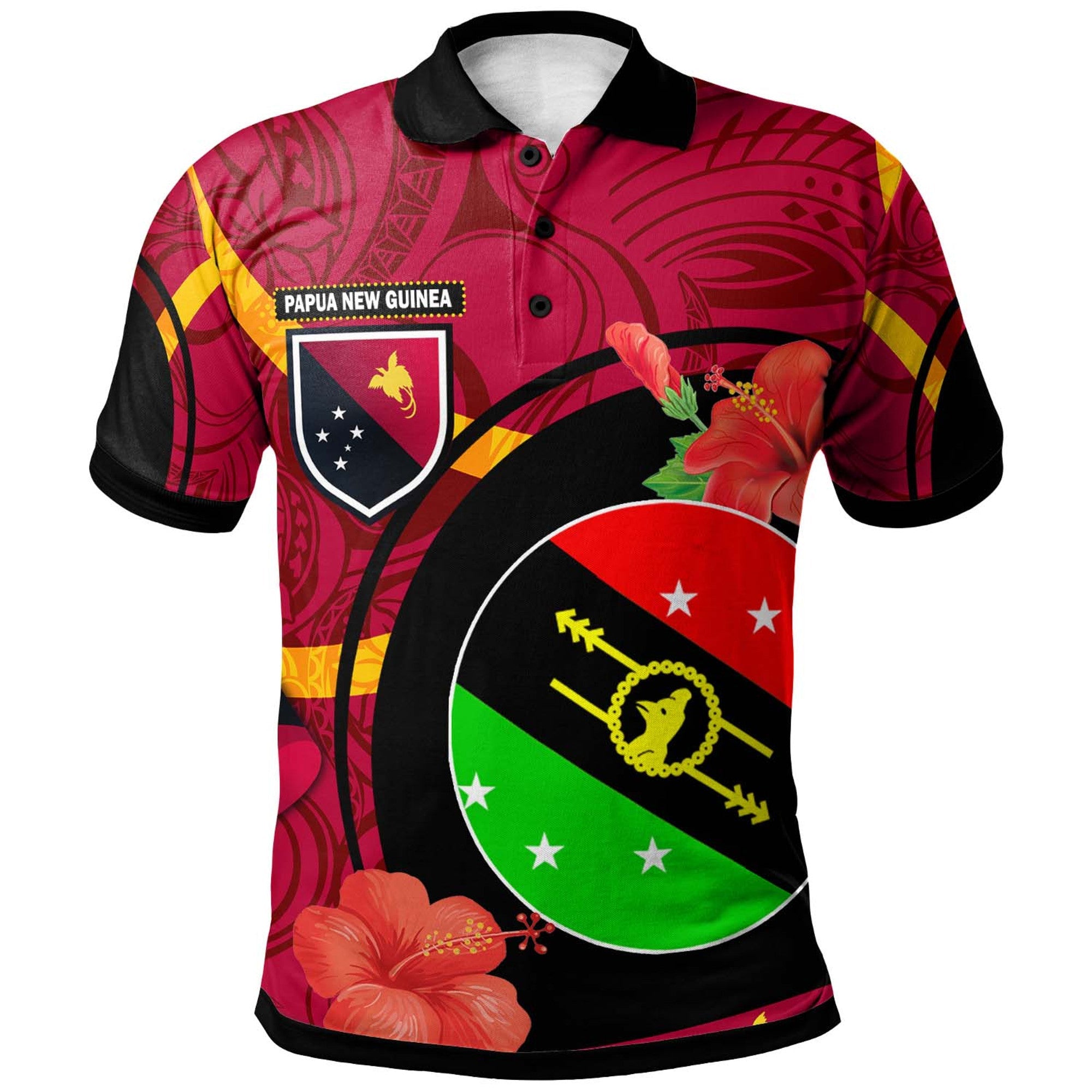 Papua New Guinea Polo Shirt Southern Highlands Flag of PNG with Hibicus and Polynesian Culture Polo Shirt