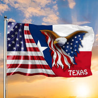 Texas patriotic flag with eagle emblem and stars-and-stripes, 'TEXAS' at bottom