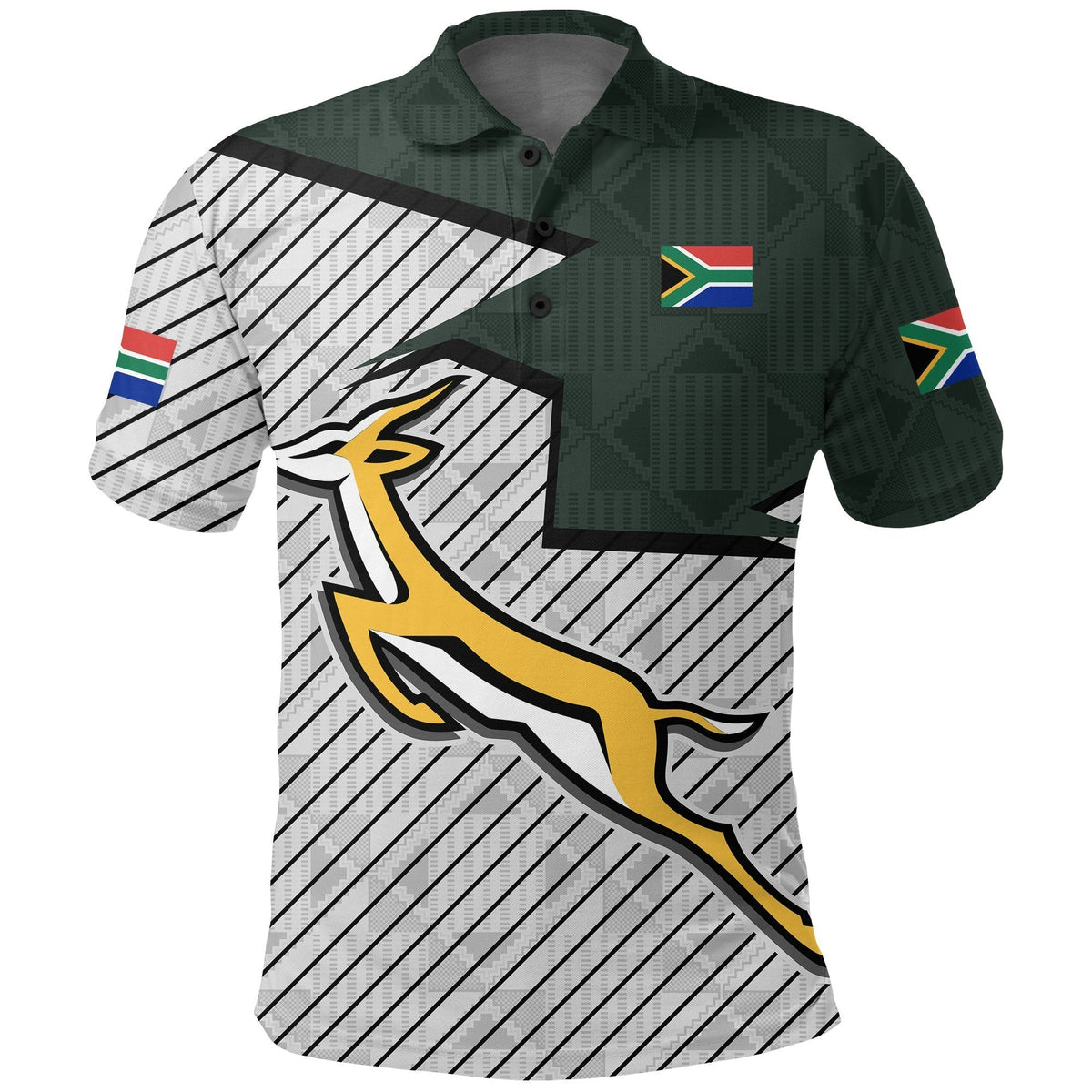 South Africa Springboks polo shirt with front collar, eagle graphic and flag patches