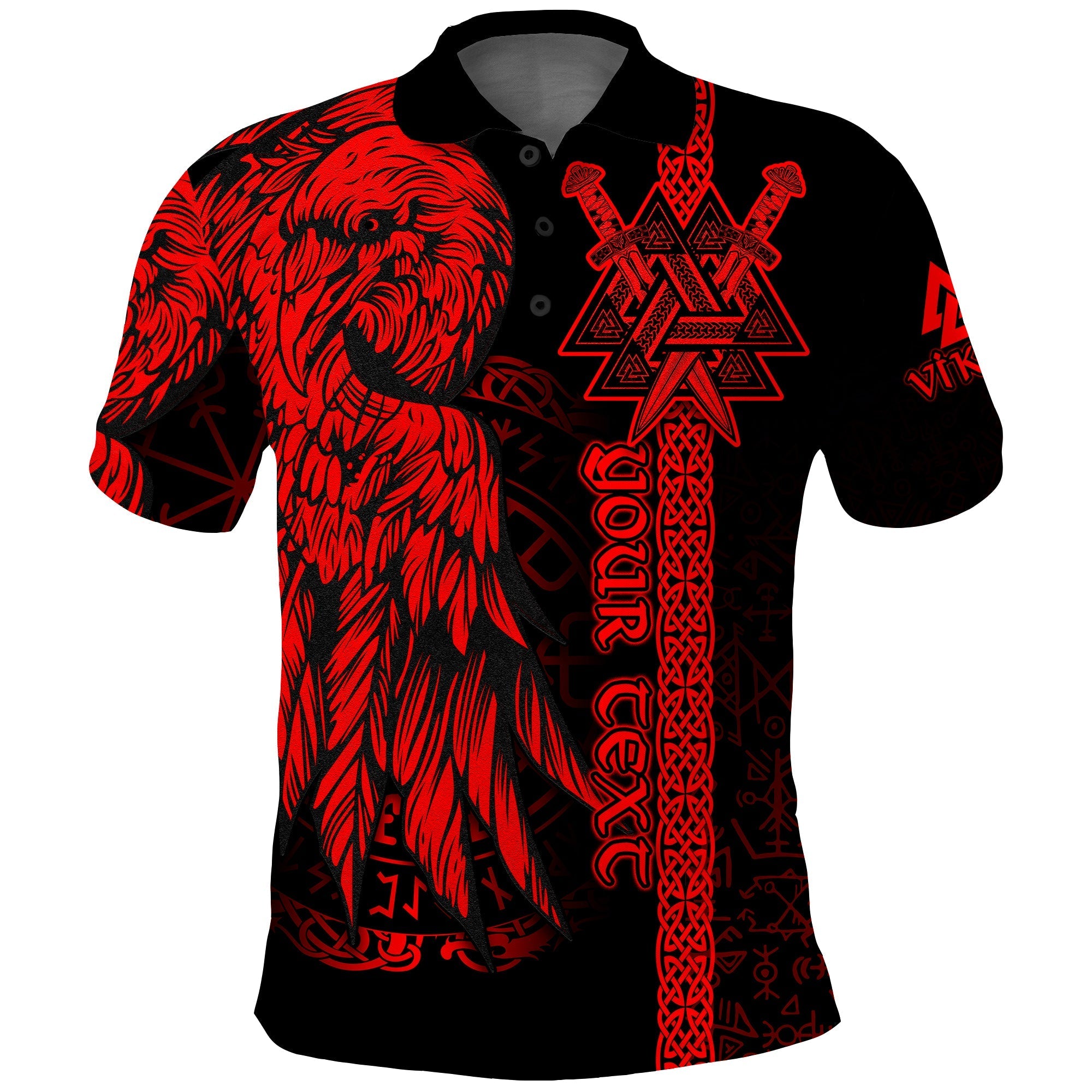 custom-viking-polo-shirt-valknut-raven-symbol-celtic-vegvisir-red-color