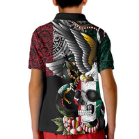 Kids black polo shirt with large skull and eagle graphic on back