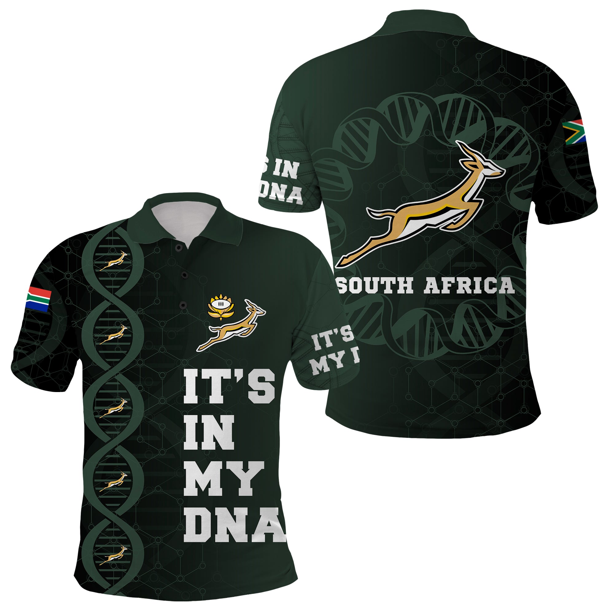 South Africa Springboks DNA Polo Shirt Green Version - Wonder Print Shop