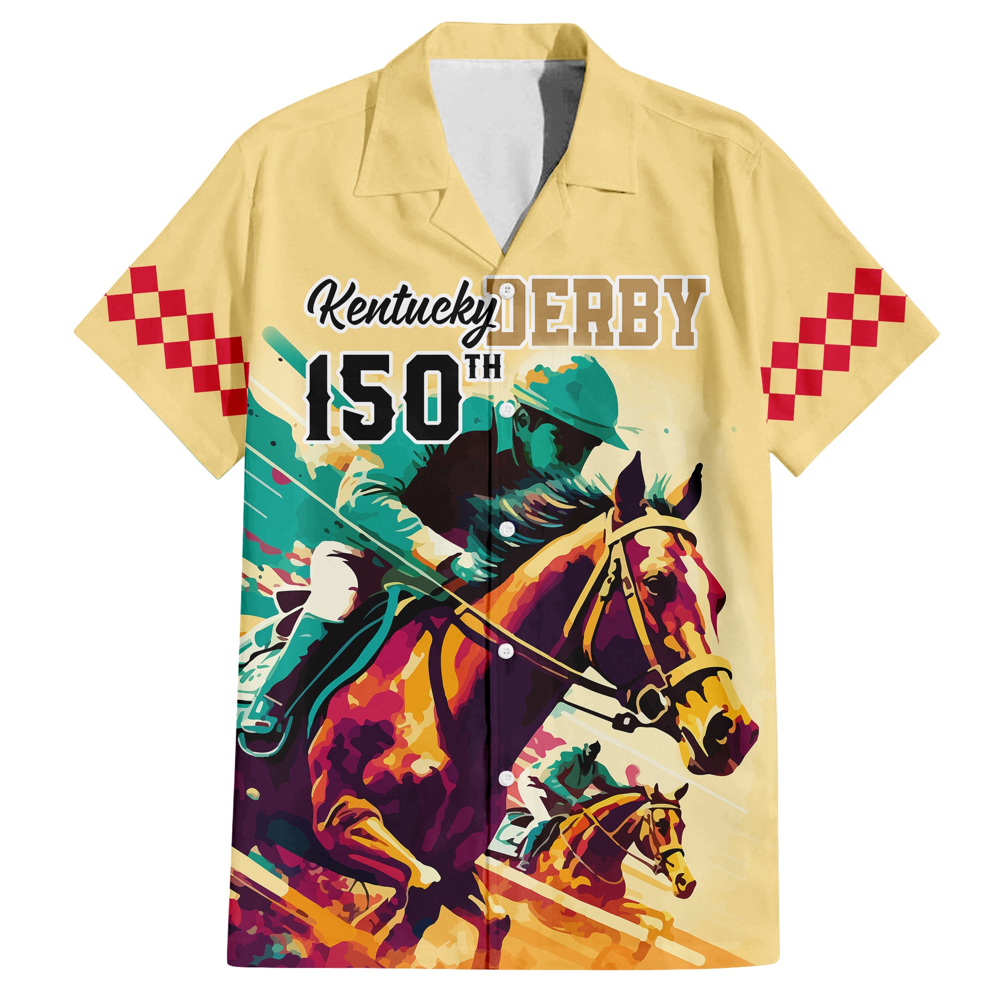 2024 Kentucky Horse Racing Short Sleeve Shirt 150th Anniversary Arty Gold Style LT9