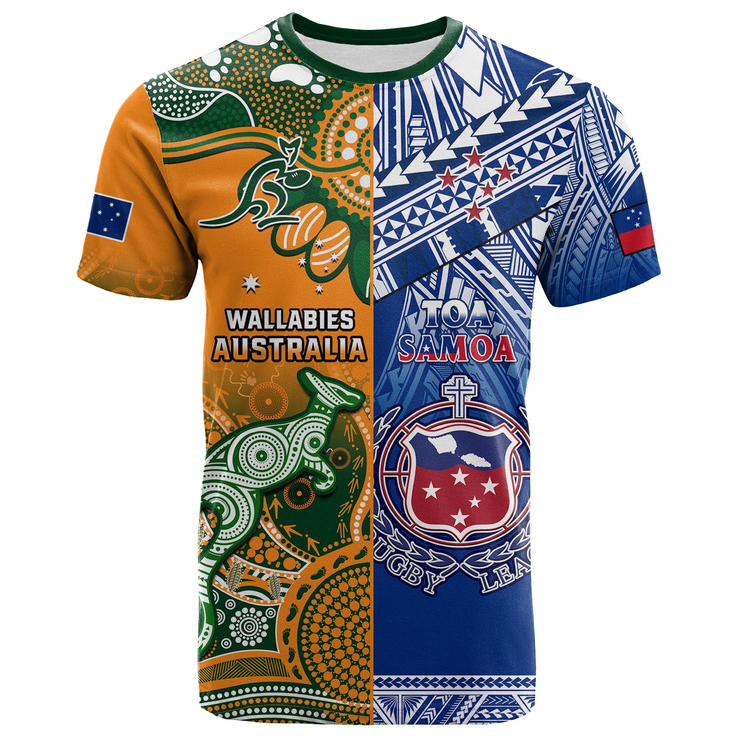 Custom Australia Wallabies And Toa Samoa Rugby T Shirt Aboriginal Mix Polynesian LT14