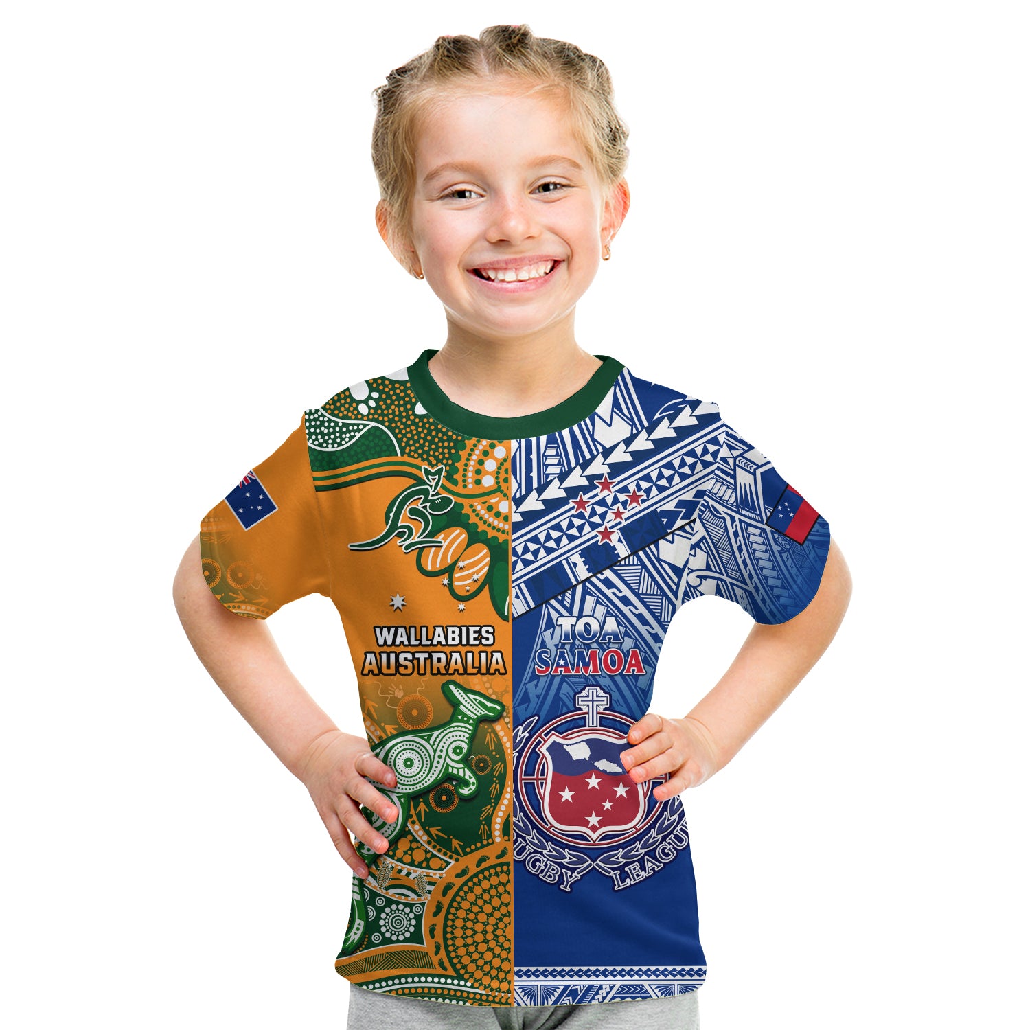 (Custom Personalised) Australia Wallabies And Toa Samoa Rugby T Shirt KID Aboriginal Mix Polynesian LT14