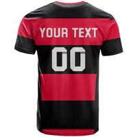 Kids' Flamengo t-shirt back close-up, YOUR TEXT and large 00 on red panel
