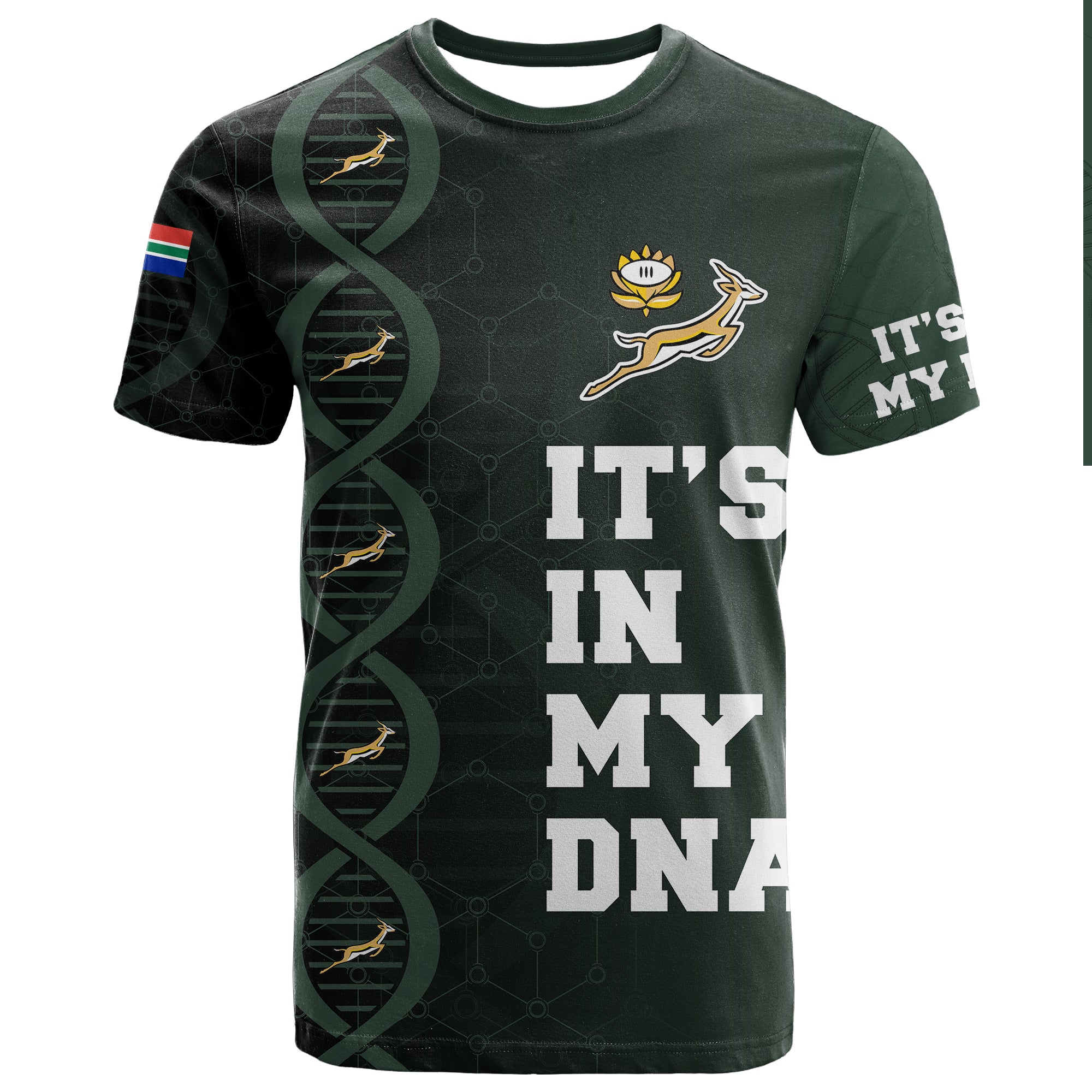 South Africa Springboks DNA T Shirt Green Version - Wonder Print Shop