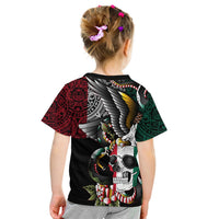 Black crewneck T-shirt with colorful skull, eagle, and snake graphic on back