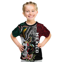 Kids black graphic T-shirt with colorful skull, eagle, and snake front design