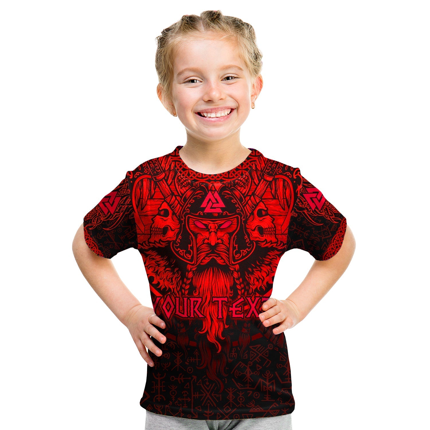 custom-viking-odin-t-shirt-kid-celtic-knot-viking-head-with-axes-magical-runes-signs-red-color