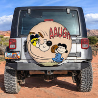 Custom spare tire cover featuring a large cartoon face graphic in color