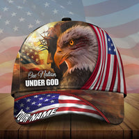 3D eagle baseball cap with US flag stripes and 'YOUR NAME' on curved brim