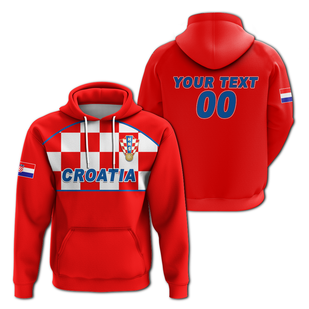 Red pullover hoodie, Croatia checkerboard front and back 'YOUR TEXT 00'