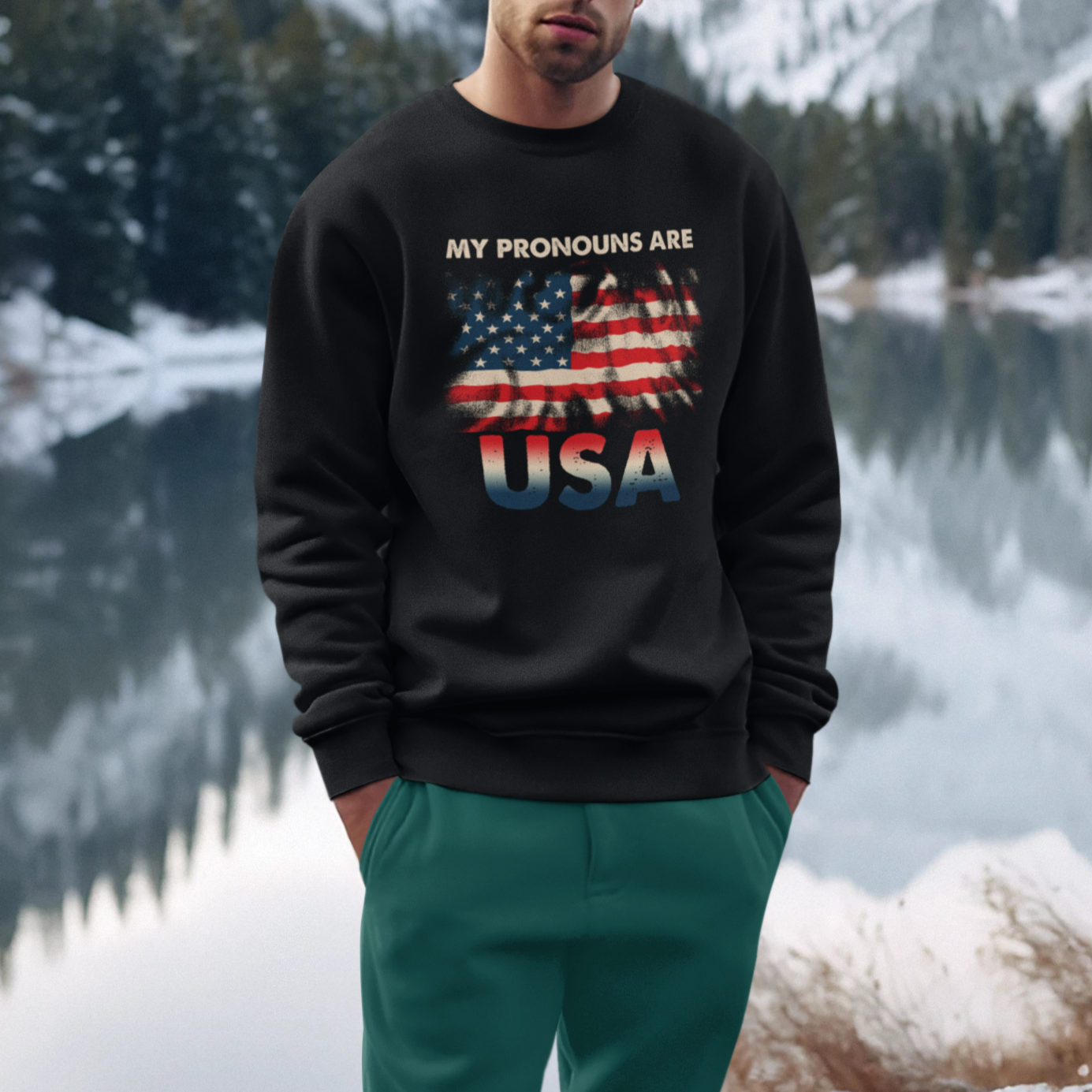 American Sweatshirt My Pronouns Are USA American Flag - Wonder Print Shop