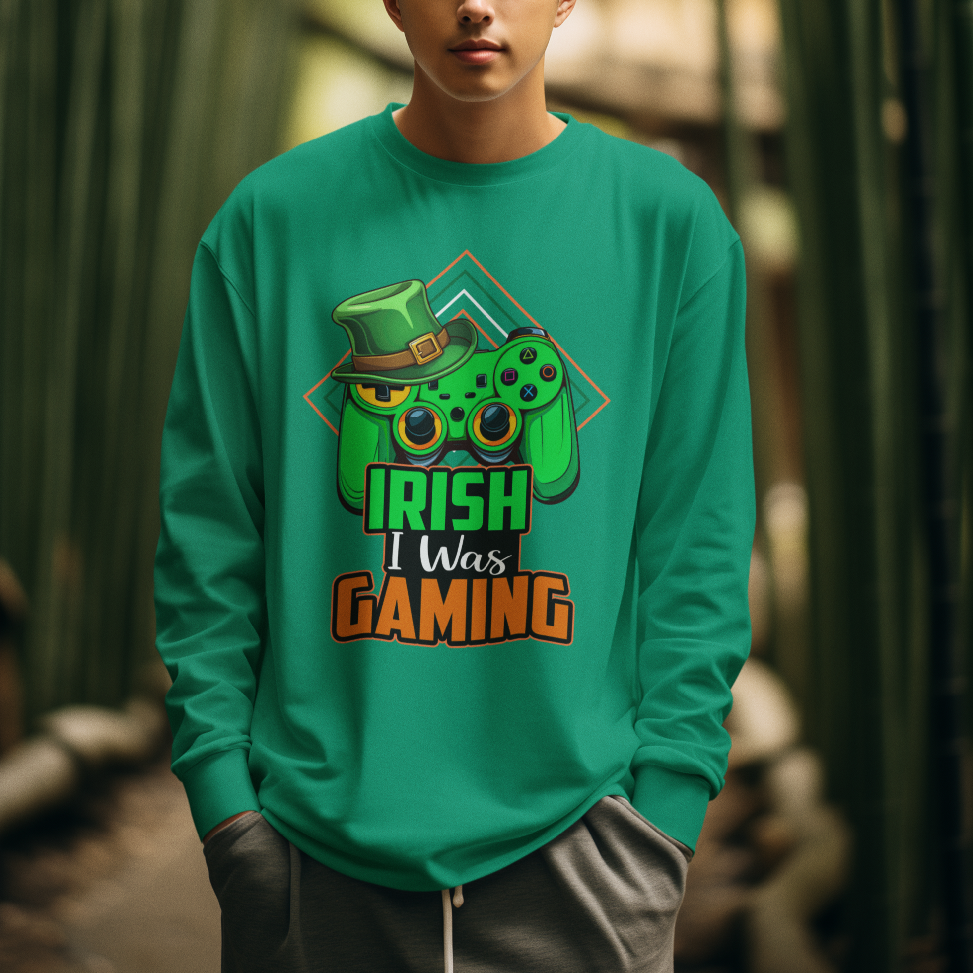 St. Patrick's Day Sweatshirt Irish I Was Gaming Funny Lucky Shamrocks Gamer - Wonder Print Shop