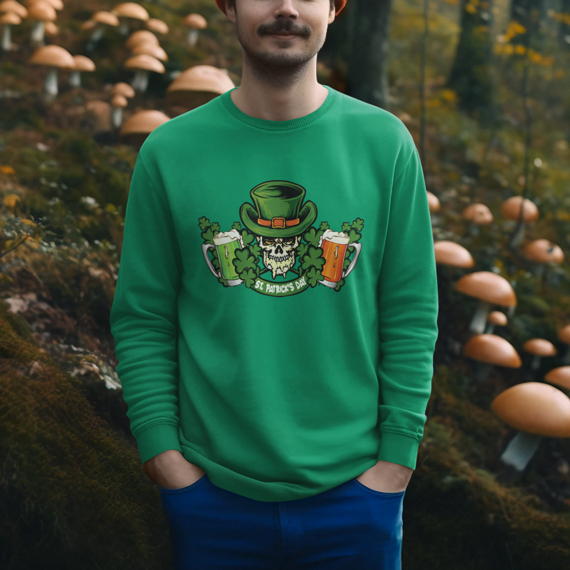 St. Patrick's Day Sweatshirt Irish Beer Funny Skeleton Drinking - Wonder Print Shop