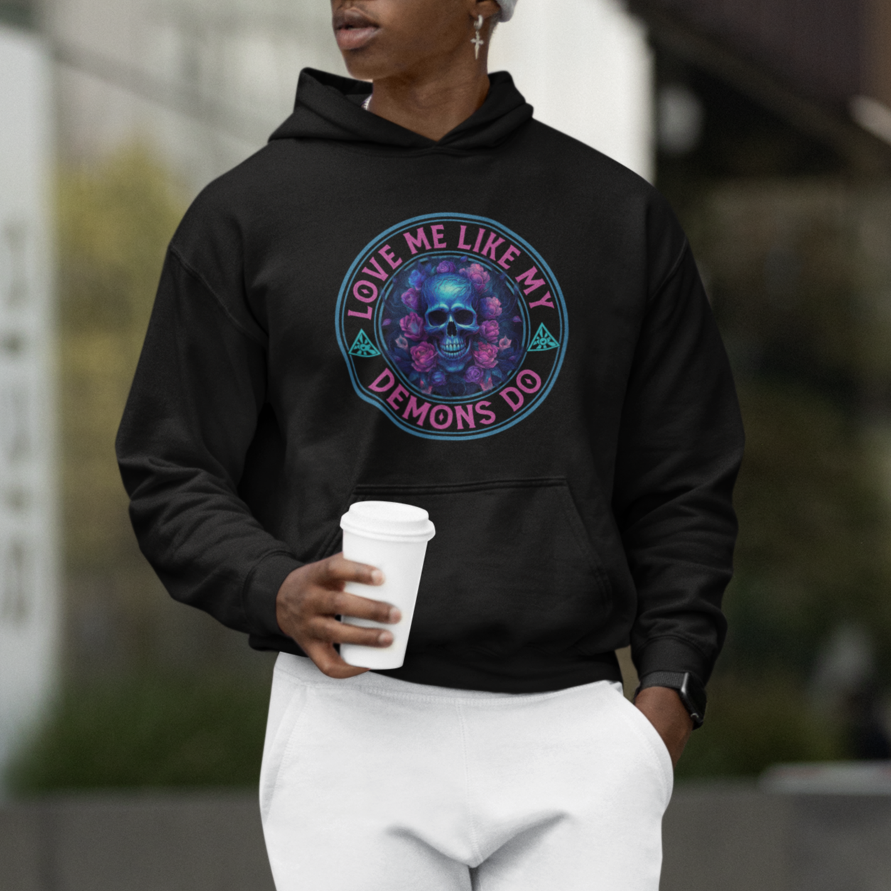 Valentine's Day Hoodie Love Me Like My Demons Do Skull Rose Aesthestic - Wonder Print Shop