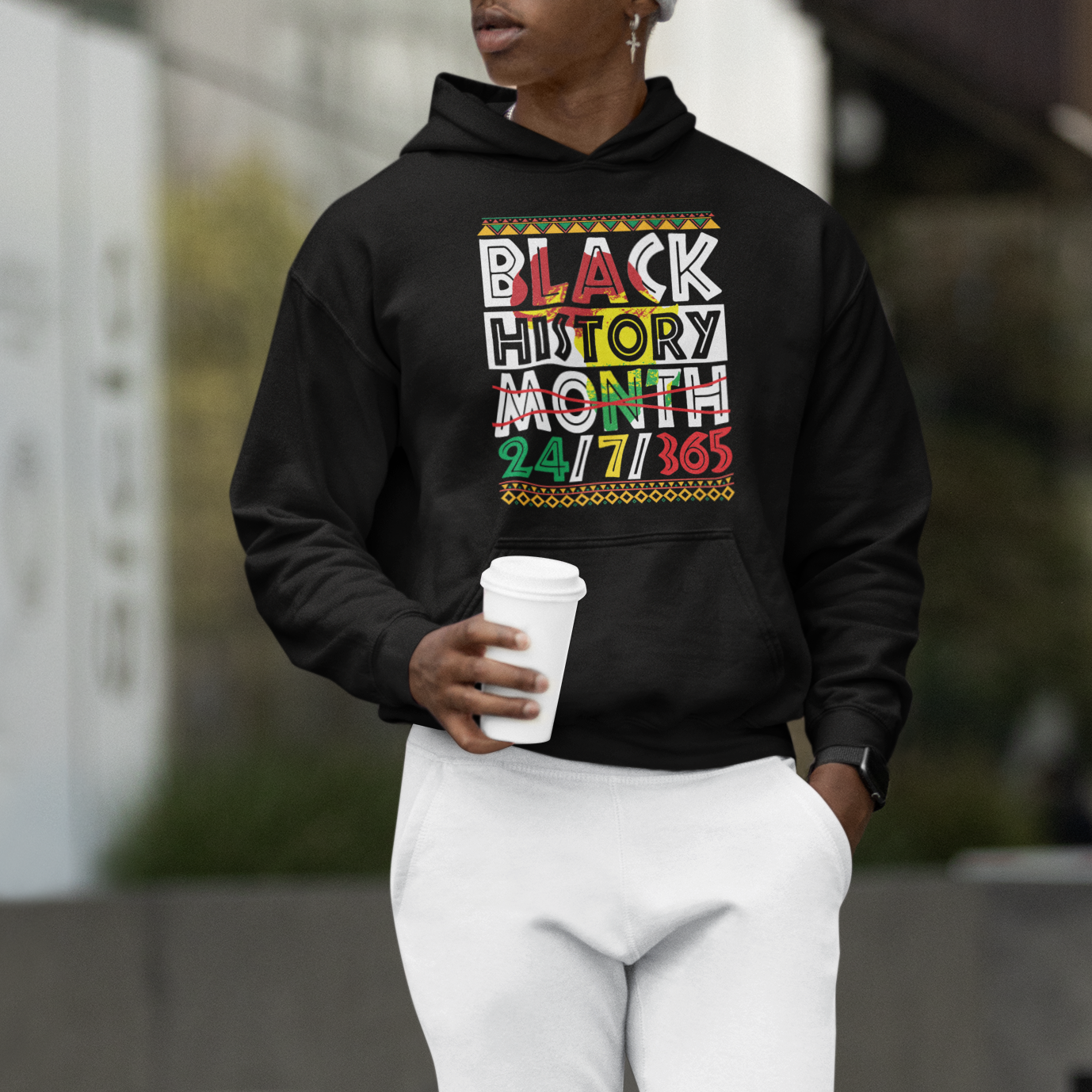 Black History Month 24/7/365 Gift Pride African American Hoodie - Wonder Print Shop