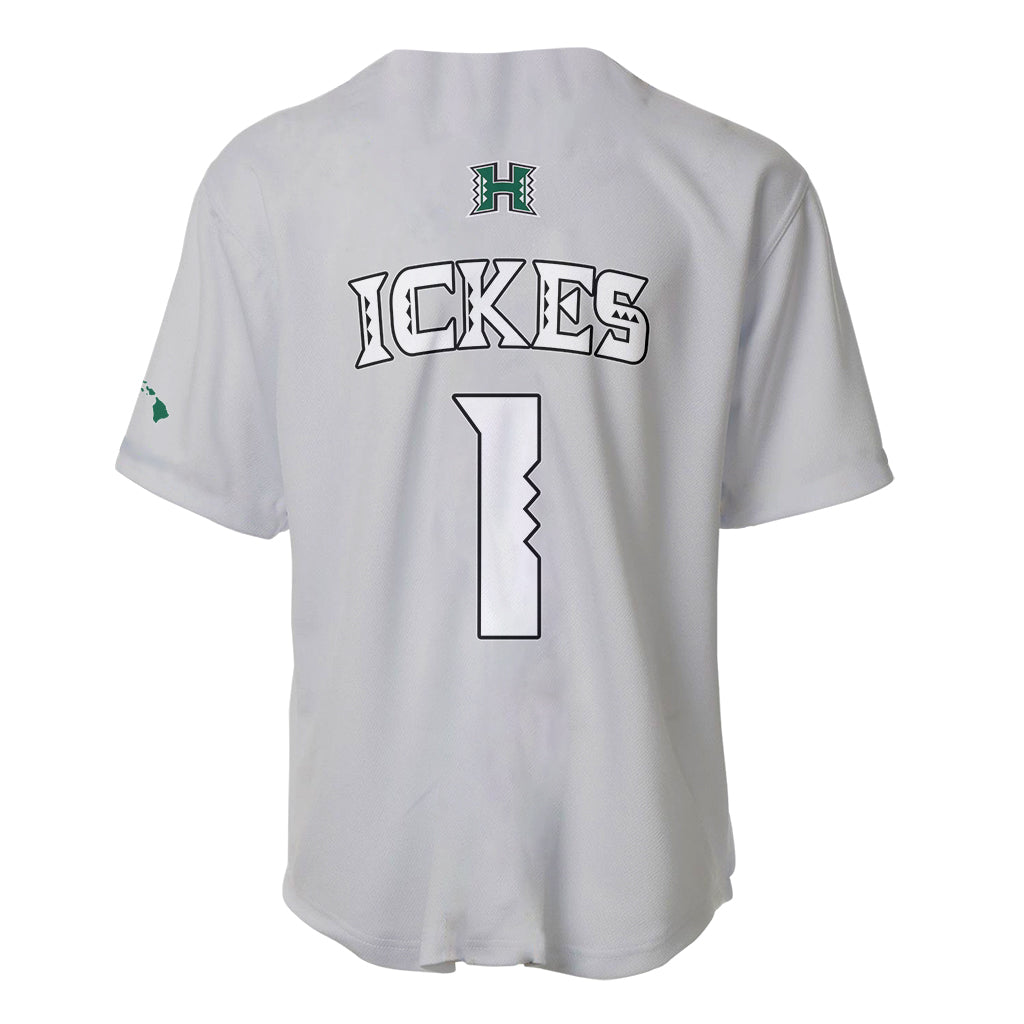 Light gray baseball jersey, back view, KICKS graphic and H logo