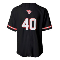Black baseball jersey with red/white sleeve stripes, Vulcans V logo, and 40 back
