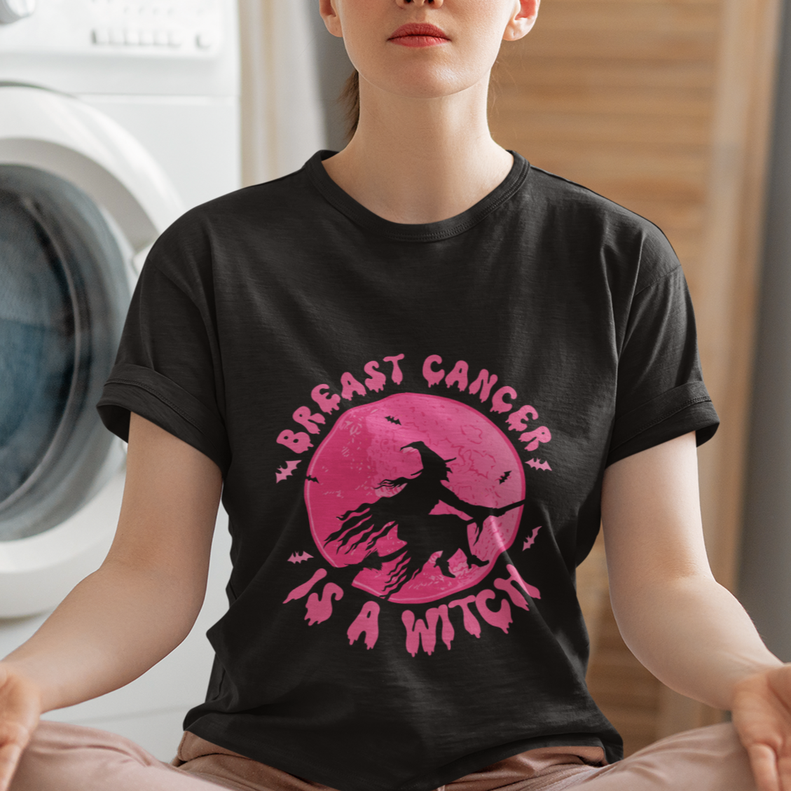 Breast Cancer Witch T Shirt Breast Cancer Is A Witch Pink Ribbon Support Halloween Witch - Wonder Print Shop