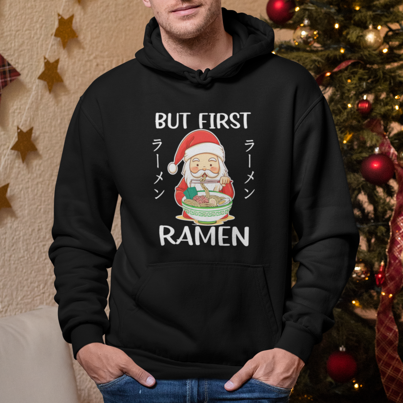 Cute Santa But First Ramen Lover Japanese Noodle Anime Christmas Hoodie - Wonder Print Shop