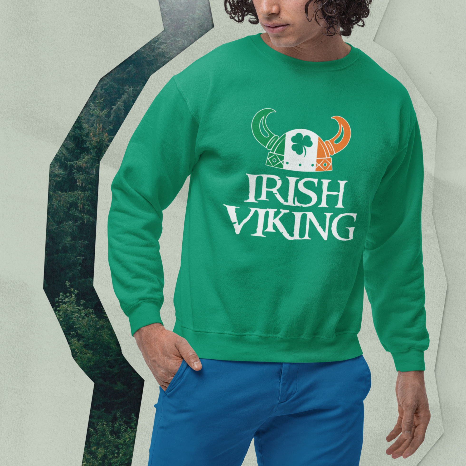 St. Patrick's Day Sweatshirt Irish Viking Helmet Lucky Shamrocks Ireland Flag - Wonder Print Shop