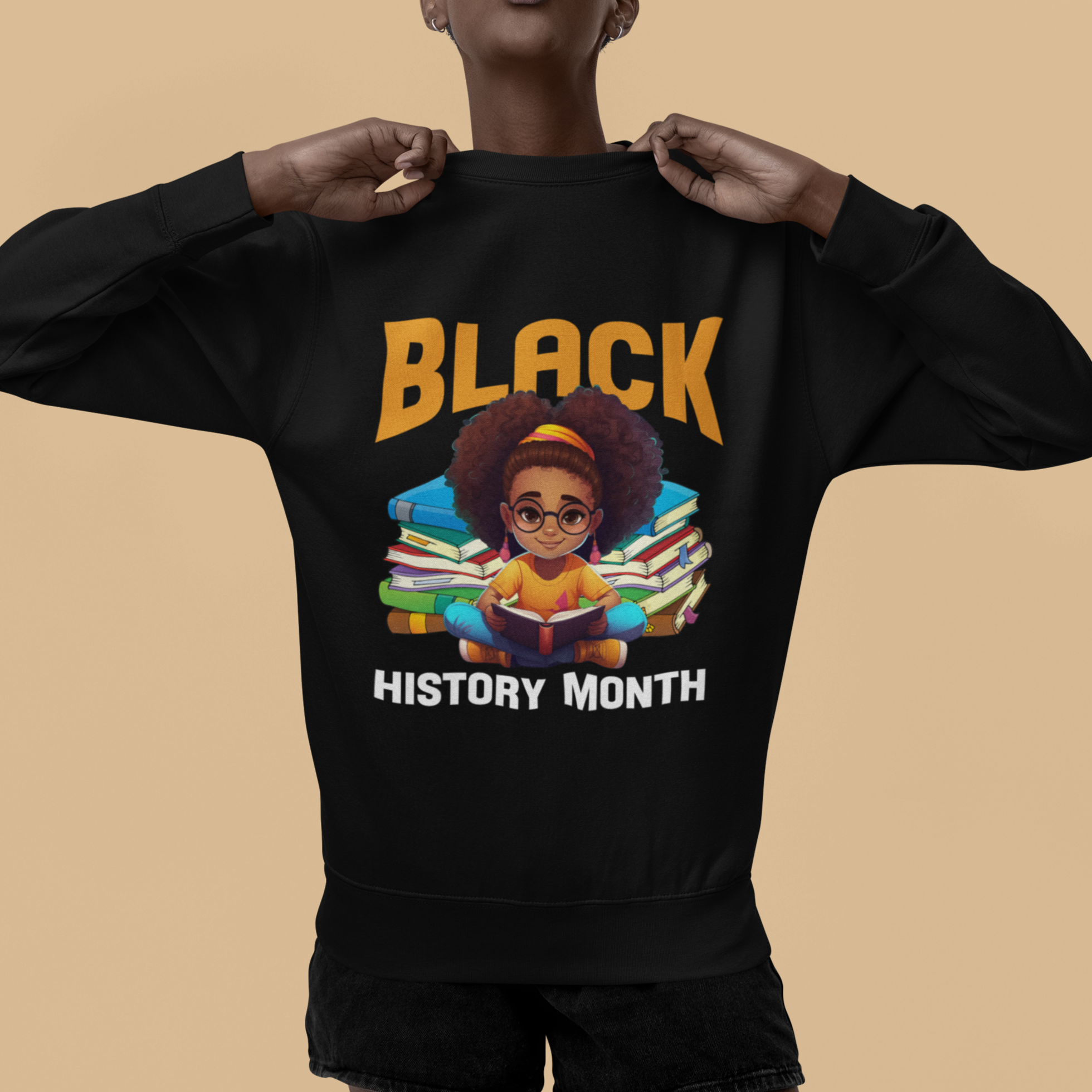 Black History Month Sweatshirt Girl Reading Book African Pride Melanin - Wonder Print Shop