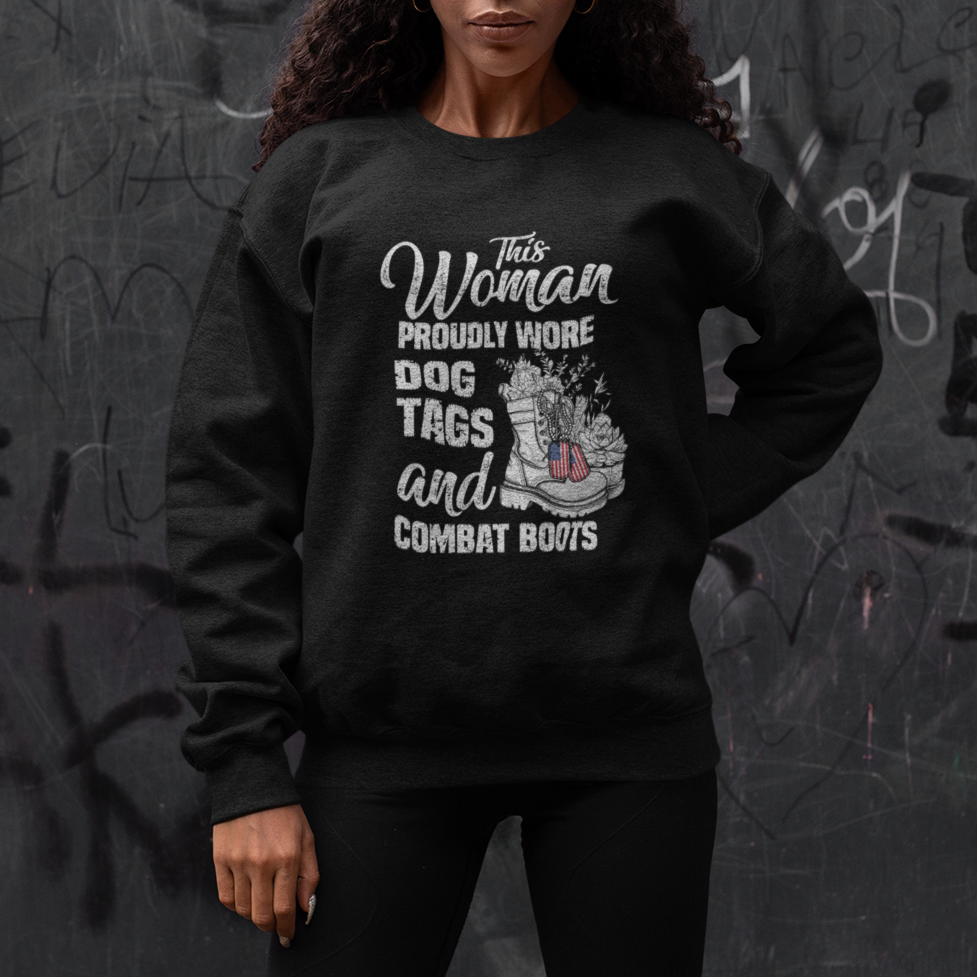 Female Veteran Sweatshirt This Woman Proudly Wore Dog Tags And Combat Boots Floral - Wonder Print Shop