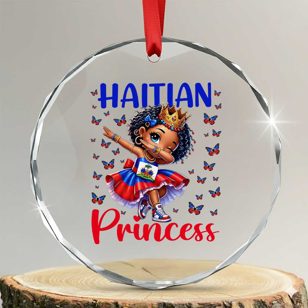 Cute Dabbing Haitian Princess Kids Graphic Crystal Glass Ornament Haiti Heritage Pride