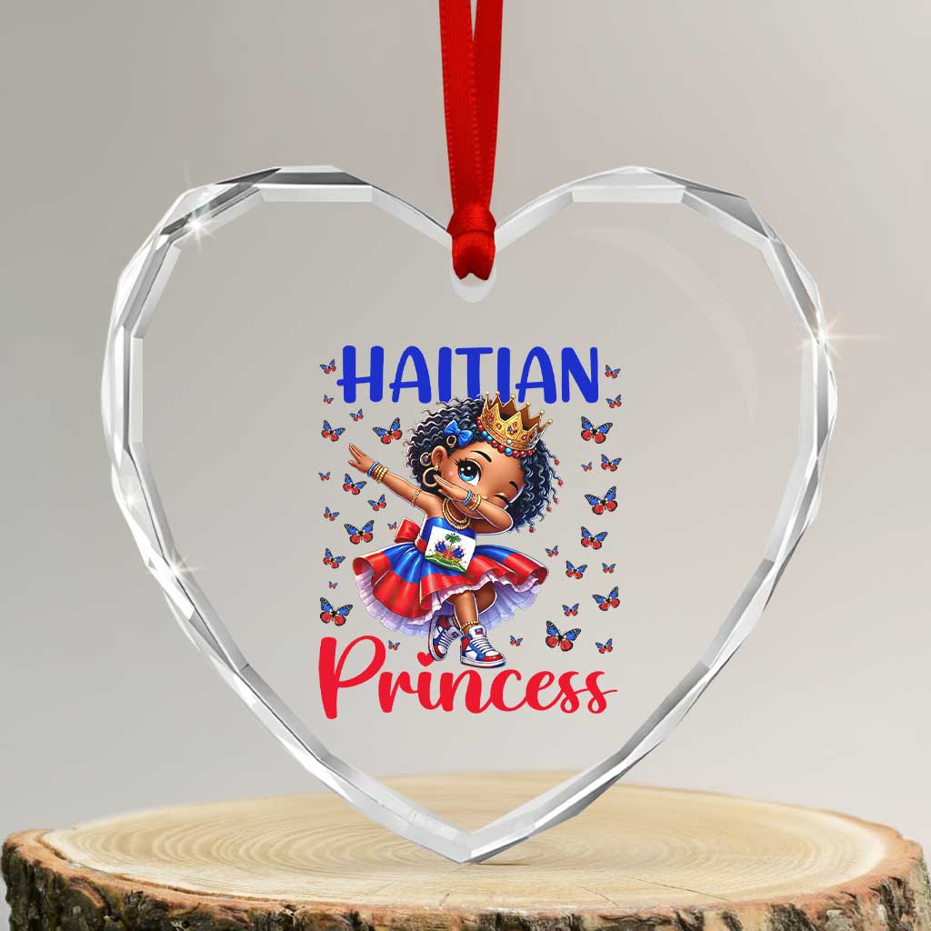 Cute Dabbing Haitian Princess Kids Graphic Heart Crystal Glass Ornament Haiti Heritage Pride