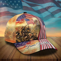 Baseball cap with US flag eagle 3D graphic and brim text 'Honor The Fallen'