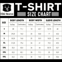T-shirt size chart table with measurements for S to 4XL: body length, width, sleeve length