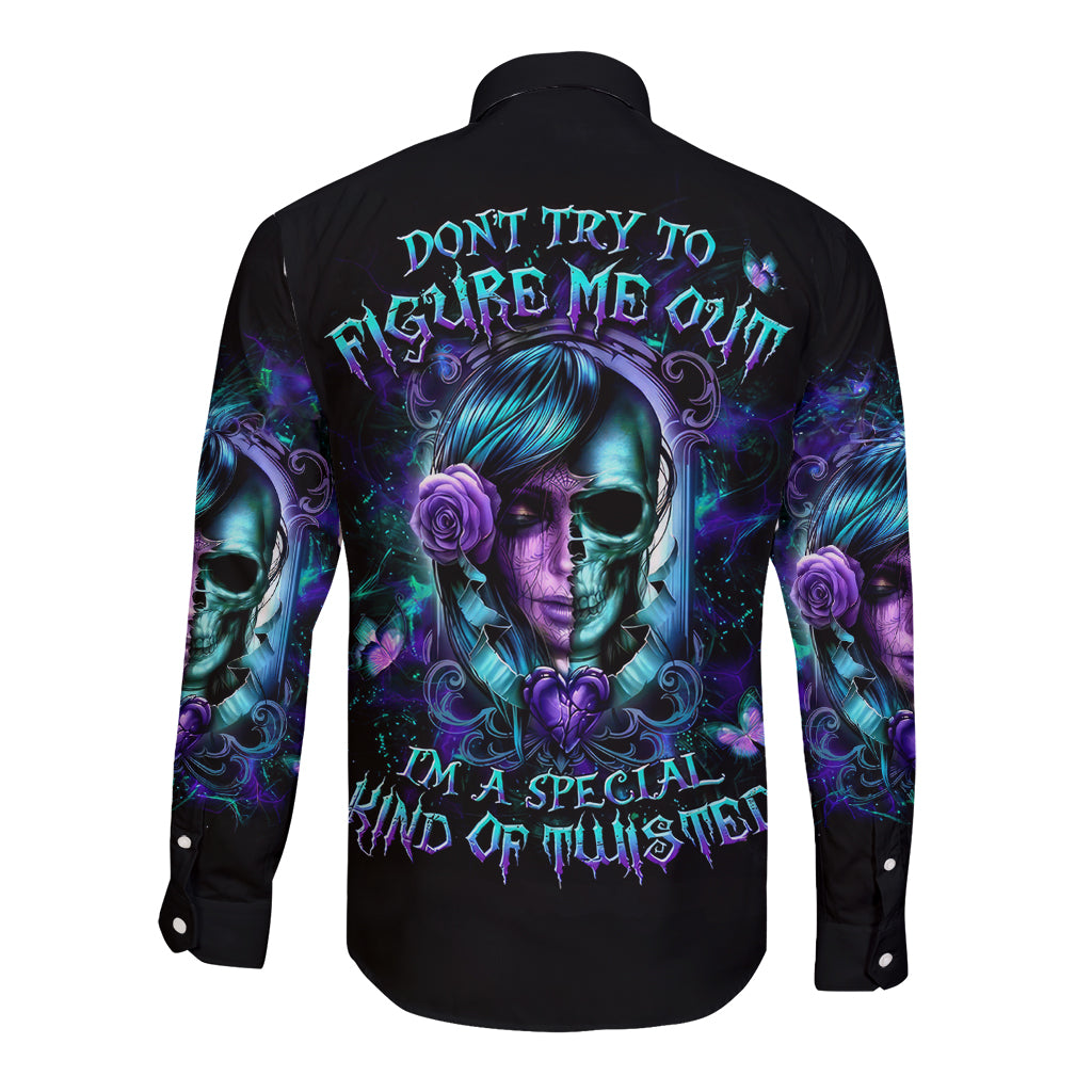 Lady Skull Long Sleeve Button Shirt Don't Try To Figure Me Out I'm A Special Kind Of Twisted - Wonder Print Shop