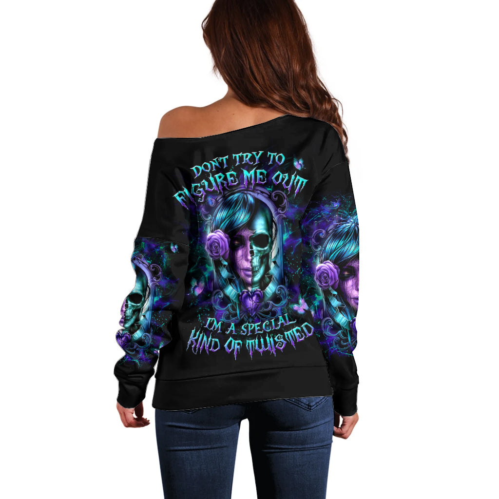 Lady Skull Off Shoulder Sweater Don't Try To Figure Me Out I'm A Special Kind Of Twisted - Wonder Print Shop