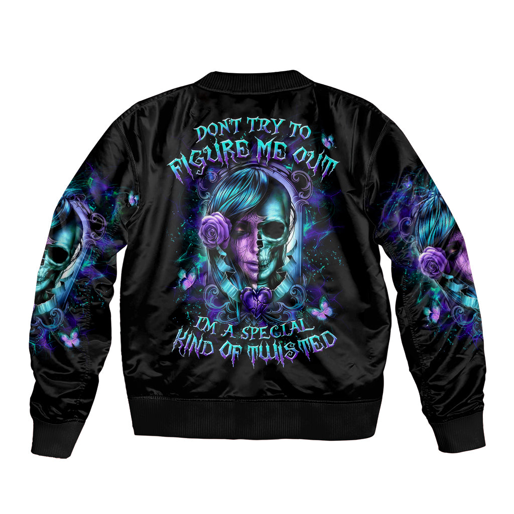 Lady Skull Sleeve Zip Bomber Jacket Don't Try To Figure Me Out I'm A Special Kind Of Twisted