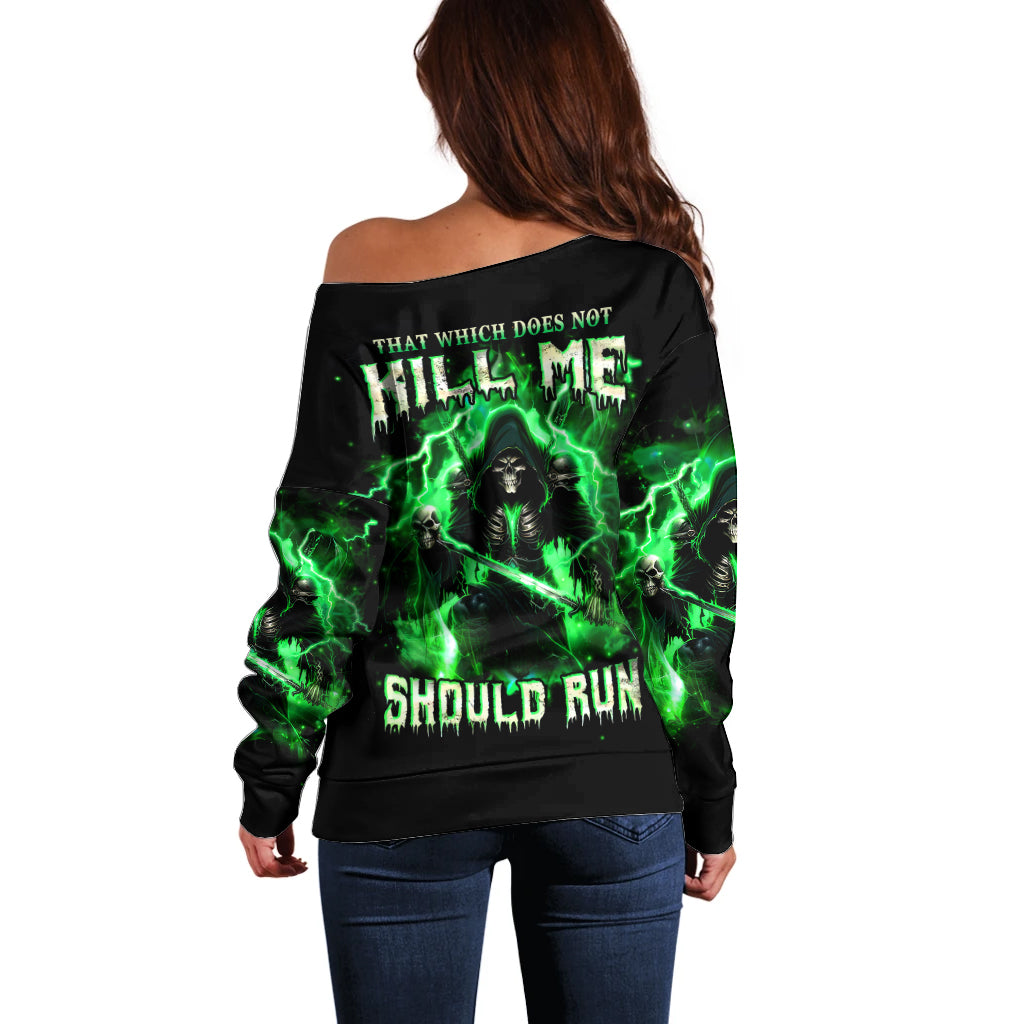 Reaper Skull Off Shoulder Sweater That Which Does Not Kill Me Should Run - Wonder Print Shop