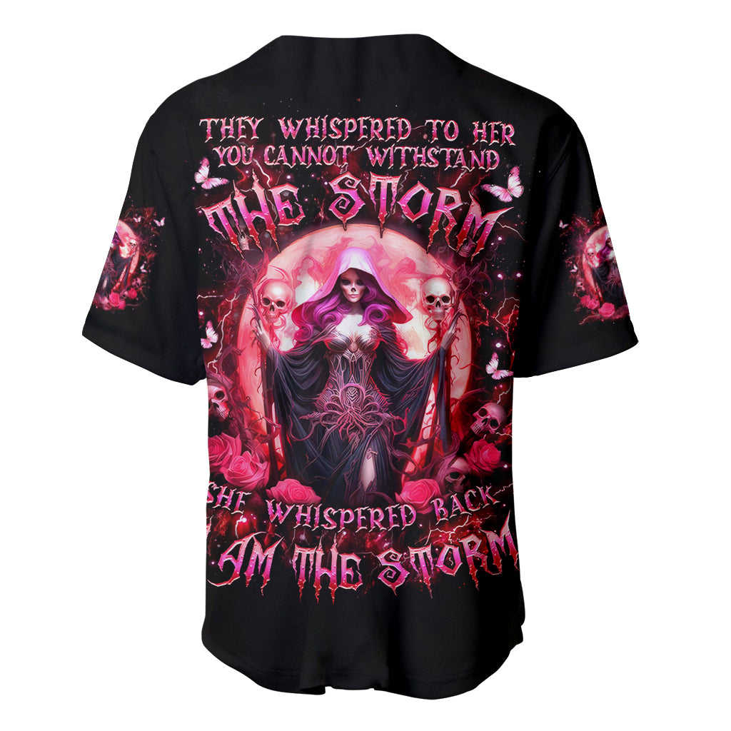 Witch Skull Baseball Jersey She Whispered Back Iam The Storm - Wonder Print Shop