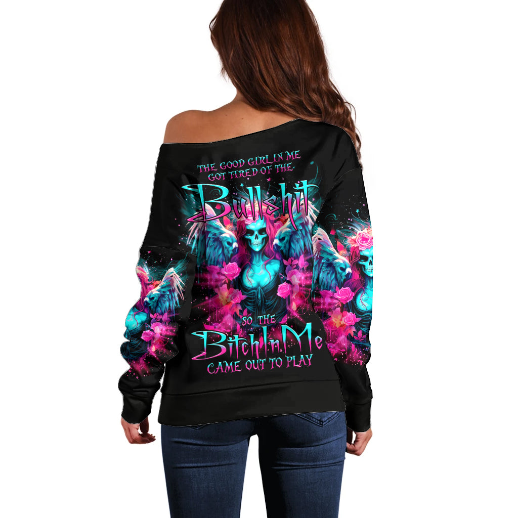 Witch Skull Off Shoulder Sweater The Good Girl In Me Got Tired Of The Bullshit - Wonder Print Shop