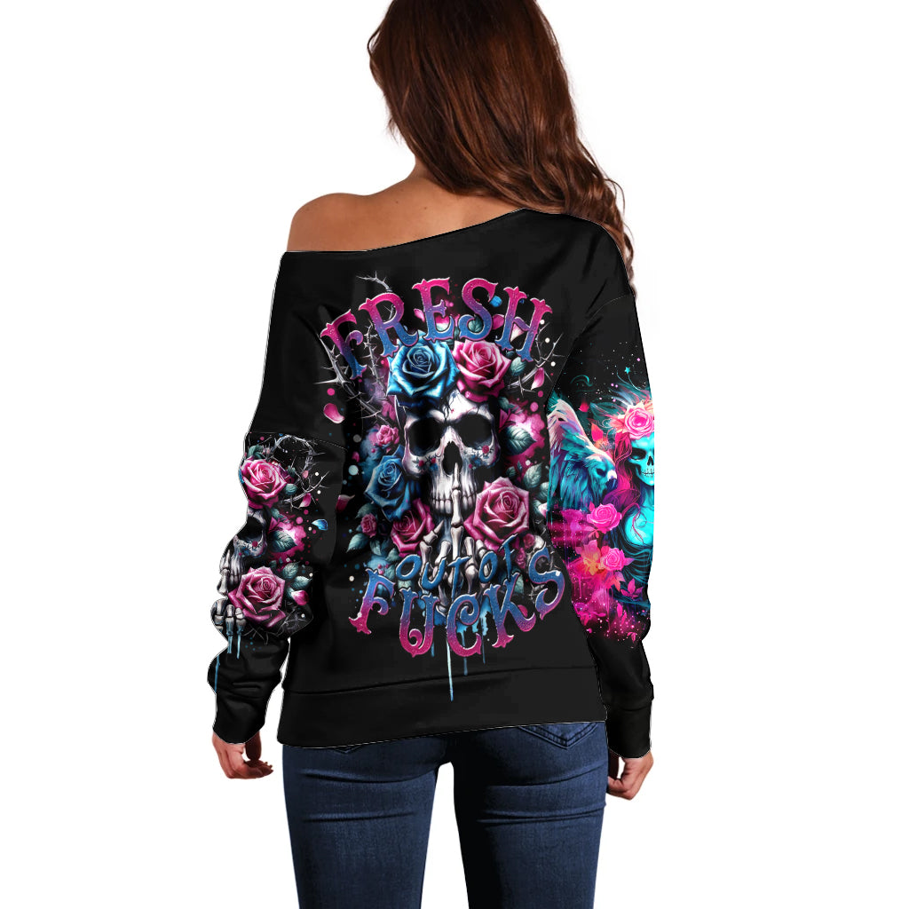 Rose Skull Off Shoulder Sweater Fresh Out Of Fucks - Wonder Print Shop