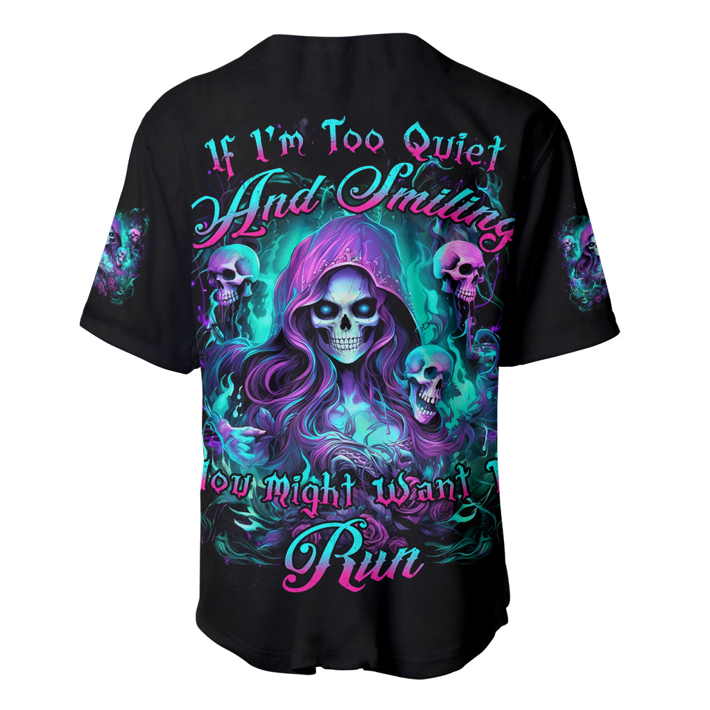 Witch Skull Baseball Jersey If I'm Too Quiet And Smiling You Might Want To Run - Wonder Print Shop