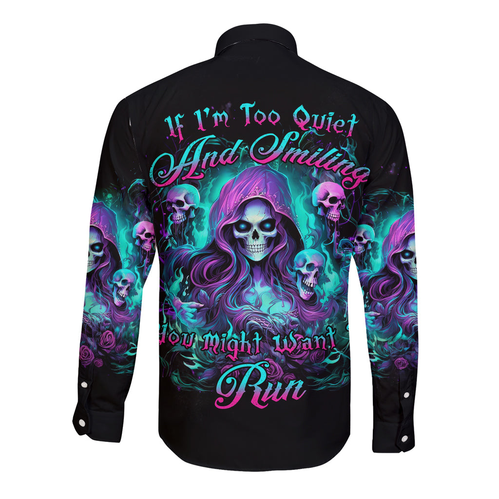 Witch Skull Long Sleeve Button Shirt If I'm Too Quiet And Smiling You Might Want To Run - Wonder Print Shop