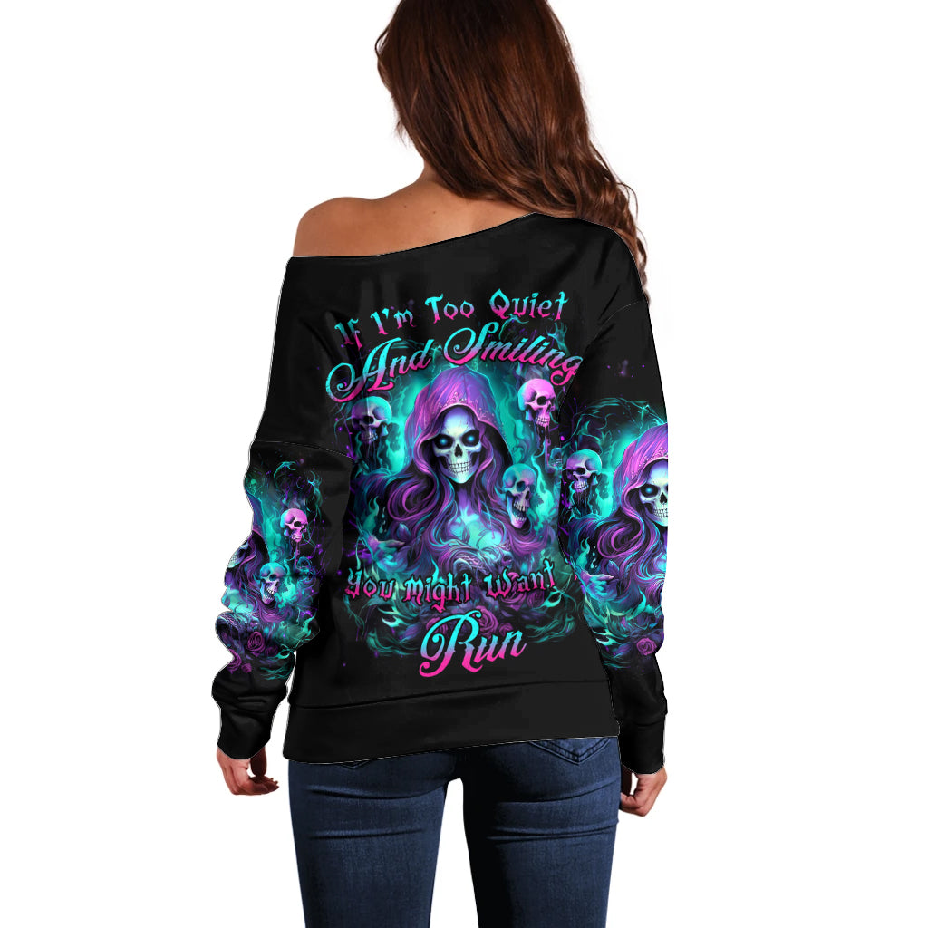 Witch Skull Off Shoulder Sweater If I'm Too Quiet And Smiling You Might Want To Run - Wonder Print Shop