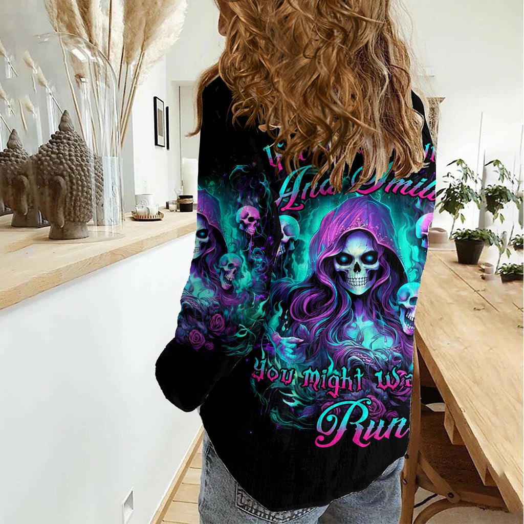 Witch Skull Women Casual Shirt If I'm Too Quiet And Smiling You Might Want To Run