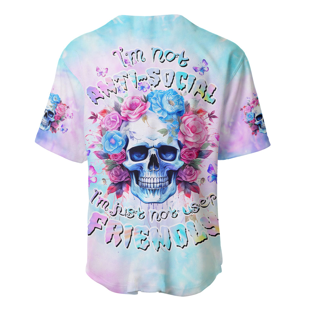 Flower Skull Baseball Jersey I'm Not Anti-Social I'm Just Not User Friendly - Wonder Print Shop