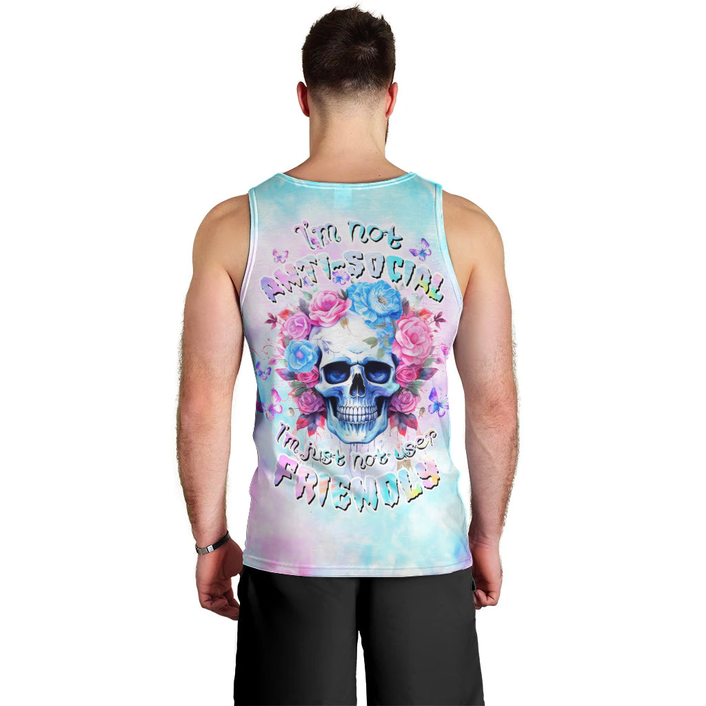 Flower Skull Men Tank Top I'm Not Anti-Social I'm Just Not User Friendly - Wonder Print Shop