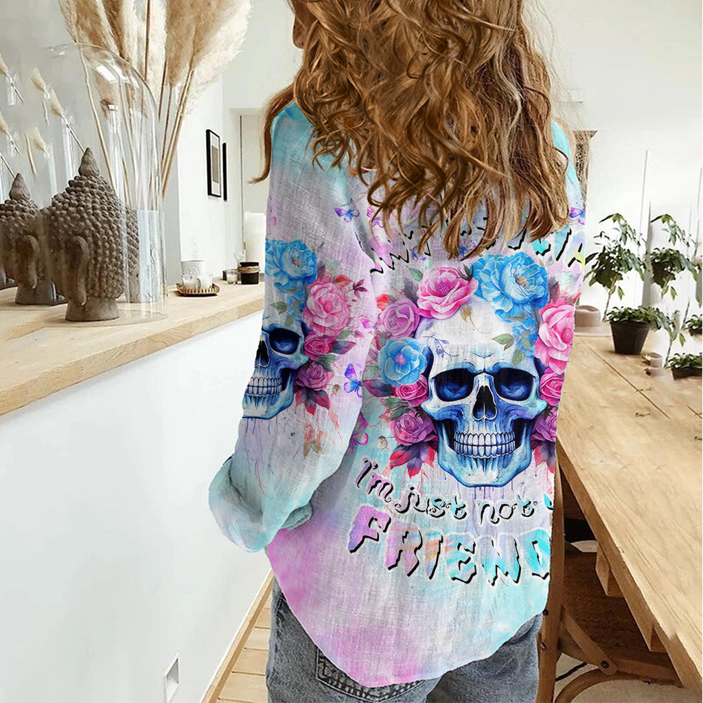 Flower Skull Women Casual Shirt I'm Not Ant-Social I'm Just Not User Friendly