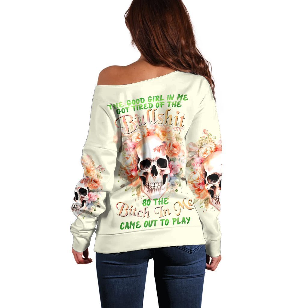 Rose Skull Off Shoulder Sweater The Good Girl In Me Got Tired Of The Bullshit - Wonder Print Shop